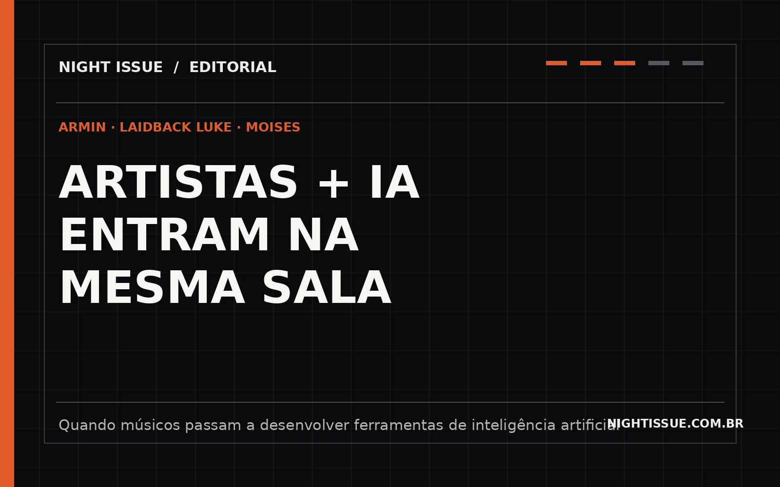 Arte editorial NIGHT ISSUE — Armin van Buuren e Laidback Luke entram no desenvolvimento de IA para músicos