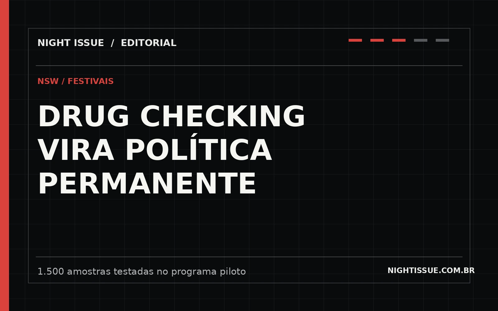 Arte editorial NIGHT ISSUE para NSW torna permanente o drug checking em festivais após teste de 1.500 amostras